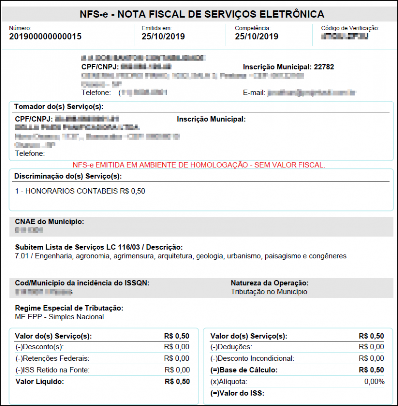 Emissão de NFS-e - Nota Fiscal de Serviço Eletrônica - Ajuda do Calima